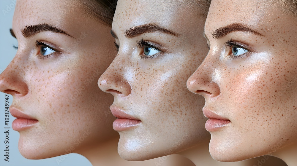 Obraz premium Time-lapse video of melasma fading after facial treatments, showing dark spots gradually lightening over time with clear before-and-after results