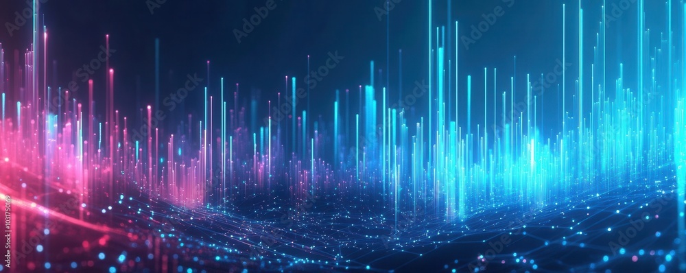 A datadriven chart with upward growth lines in neon blue, emanating from a digital platform, creating a futuristic and techdriven atmosphere A datadriven chart with upward growth lines in neon blue, emanating from a digital platform, creating a futuristic and techdriven atmosphere