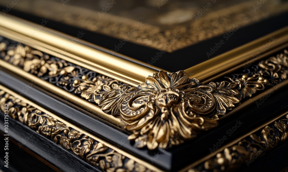 Ornate gold trim on black frame. Ornate gold trim on black frame.