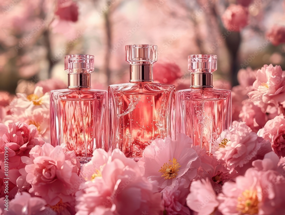 delicate perfume bottles are elegantly arranged with soft pink flowers, creating a tender and stylish composition that exudes femininity and grace delicate perfume bottles are elegantly arranged with soft pink flowers, creating a tender and stylish composition that exudes femininity and grace