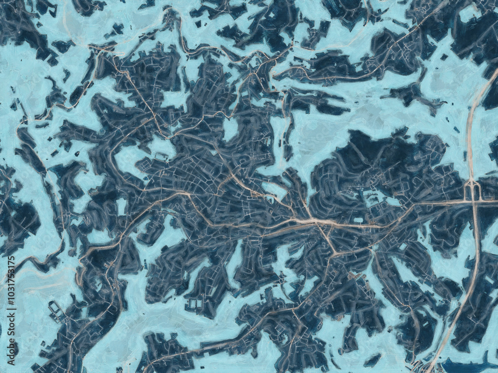 Painterly Style City Map of Remscheid, Germany in a Blue Color Scheme. Painterly Style City Map of Remscheid, Germany in a Blue Color Scheme.