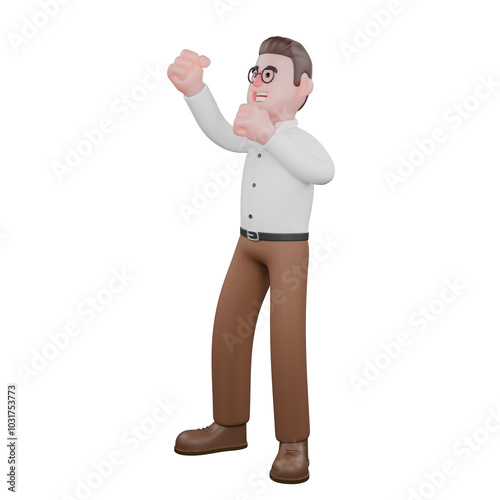 Illustrative 3D Male SociologisA male sociologist is stant.  ding while clenching both his fists as if he is going to punch. Male Professional photo