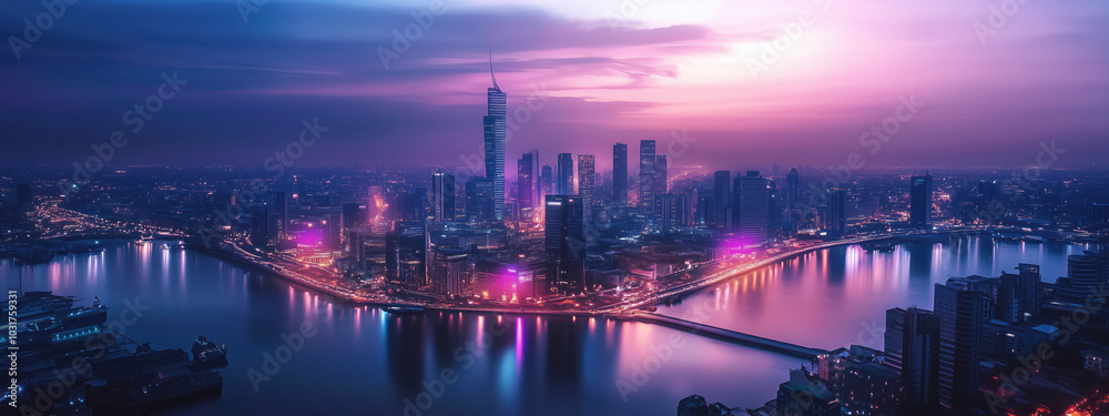 Fototapeta premium Vision of a Smart City Showcasing Modern Architecture and Seamless Integration of Technology and Green Spaces