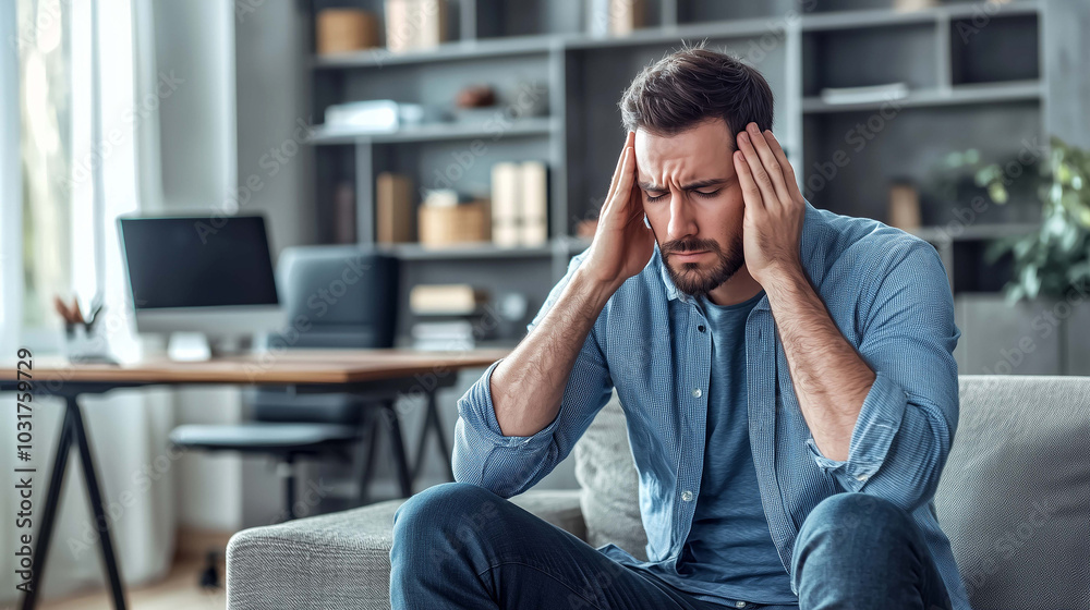 Young Man Battling with Stress as He Faces Daily Struggles and Pressure Young Man Battling with Stress as He Faces Daily Struggles and Pressure
