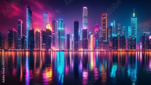 Neon Cityscape Reflection