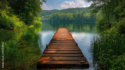 Wooden Pier Over Tranquil Lake