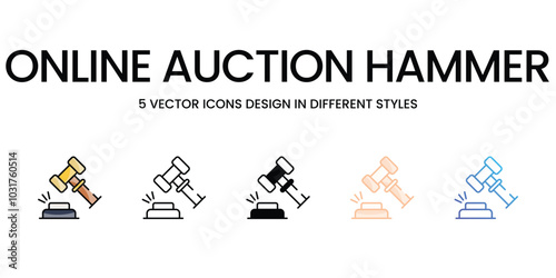 Online Auction Hammer vector icons set ready to use wed and mobile apps.