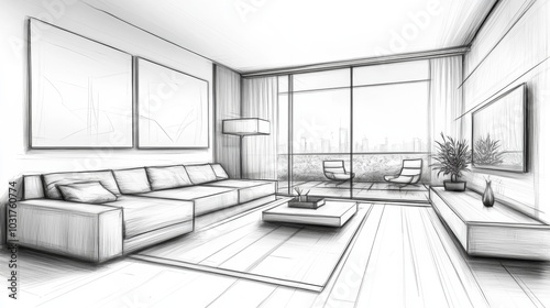 Modern Living Room Sketch