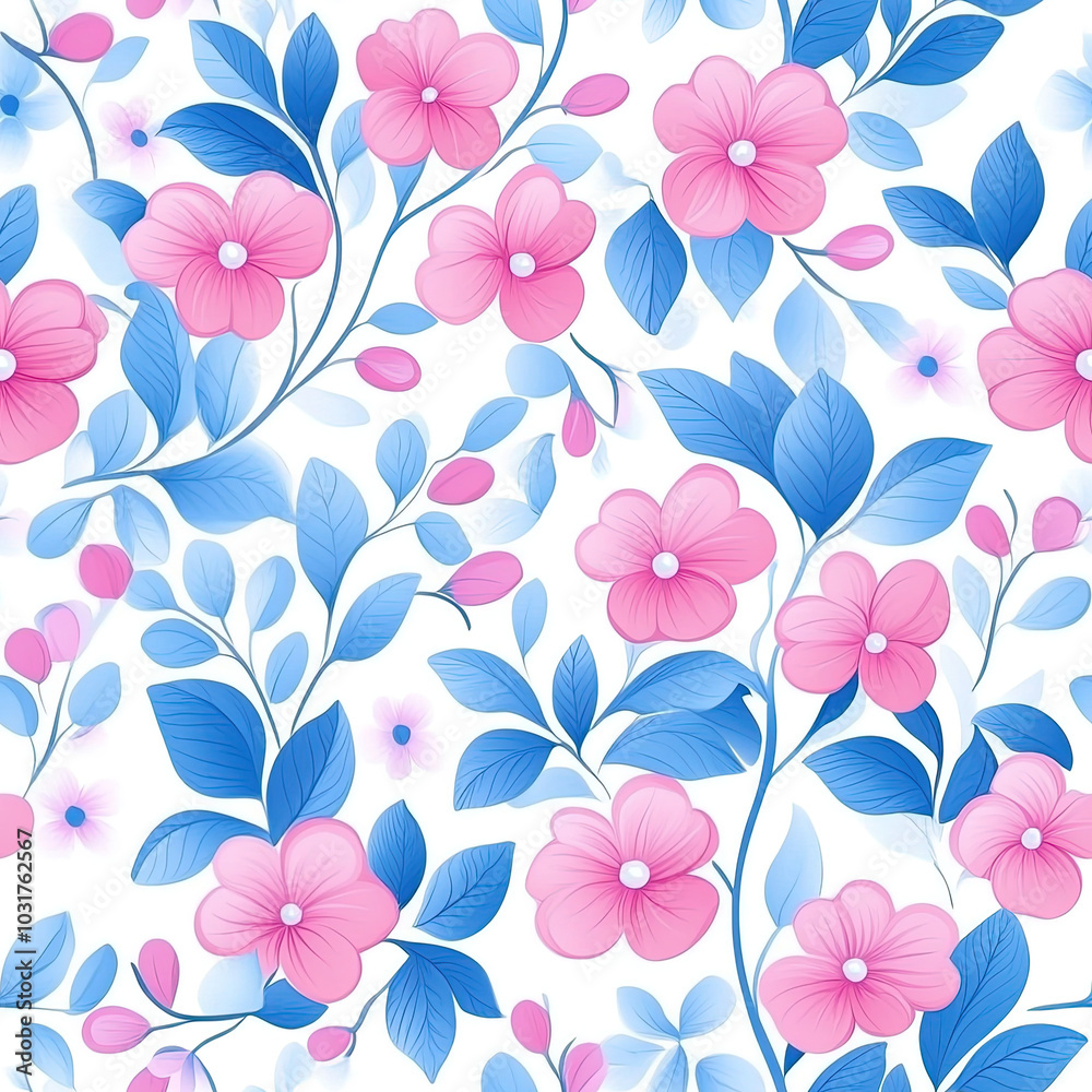 plants and flowers seamless pattern, flat illustration