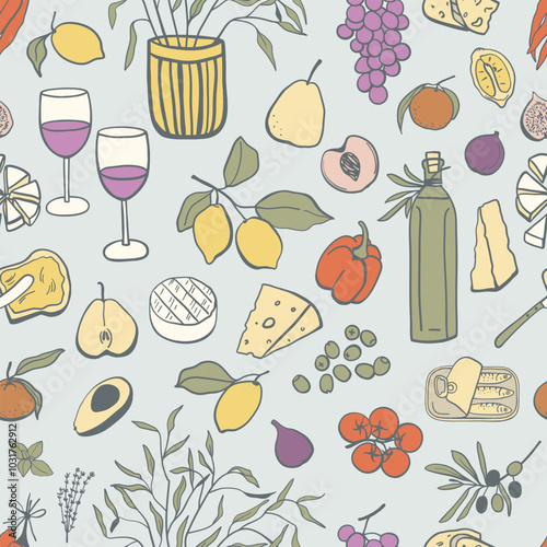 Retro style food seamless pattern