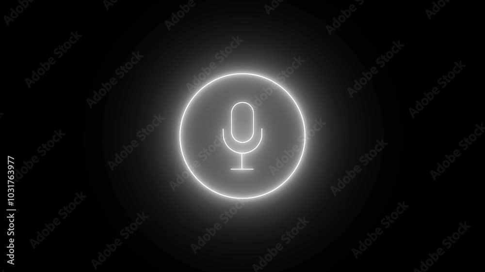 Animation of glowing neon microphone icon on white color. Animation of glowing neon microphone icon on white color.