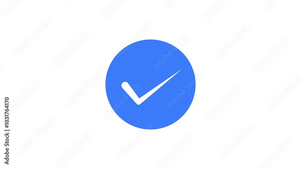 white check mark icon animation with blue circle in white background. white check mark icon animation with blue circle in white background.