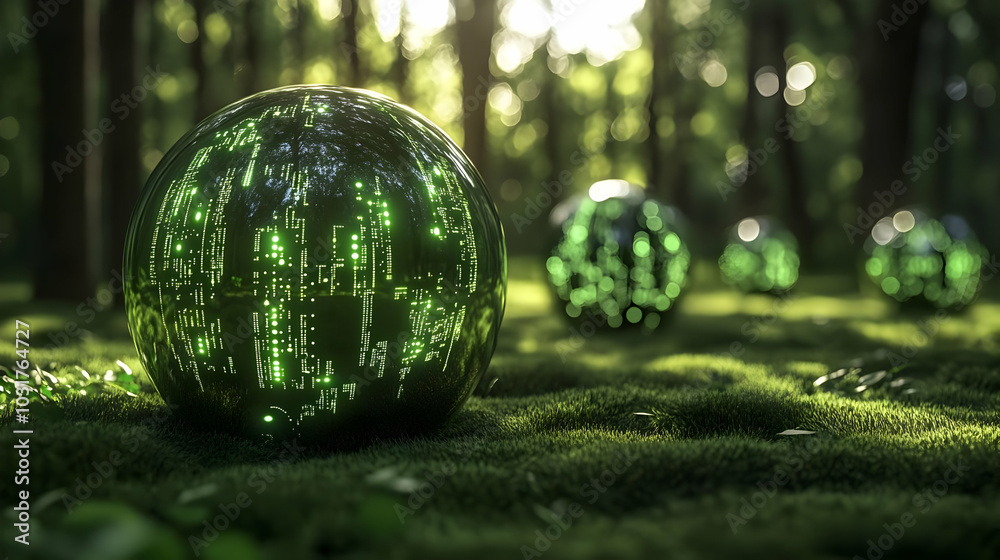Futuristic Spheres in a Forest. Futuristic Spheres in a Forest.