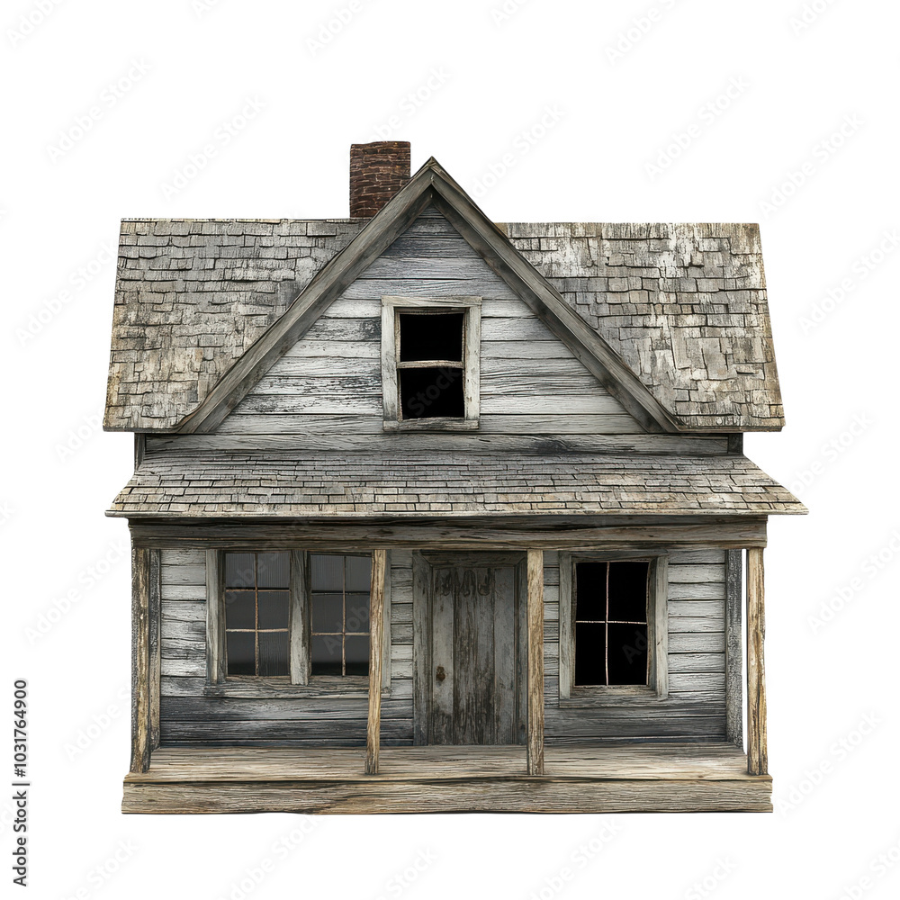 Weathered Wooden House with Crumbling Roof Transparent Background Weathered Wooden House with Crumbling Roof Transparent Background