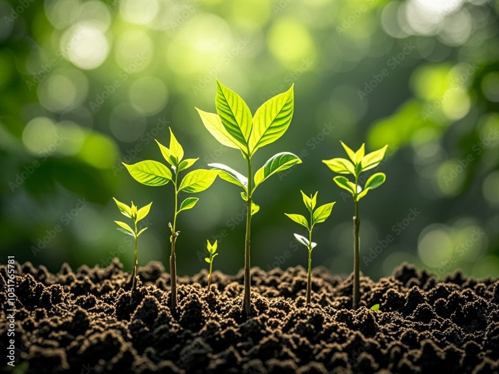 Small trees on green background concept of caring for the environment and world environment day.