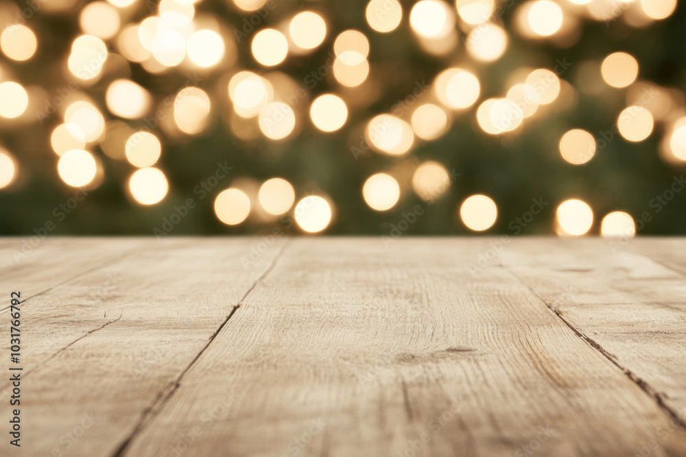A wooden table with a blurry background and a bunch of lights A wooden table with a blurry background and a bunch of lights
