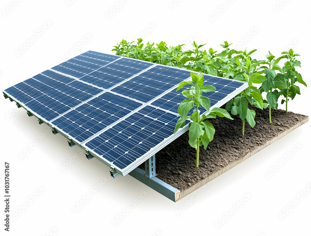 Fototapeta premium Solar Panels Over Green Plants.
