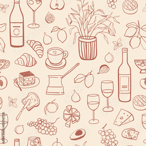 Doodle style food seamless pattern