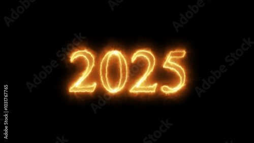 The text "2025" in yellow neon on a black background.