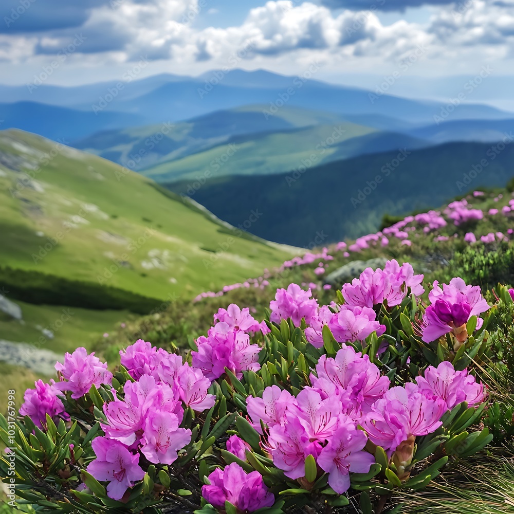 Pink rhododendron flowers in the Carpathian mountains Pink rhododendron flowers in the Carpathian mountains