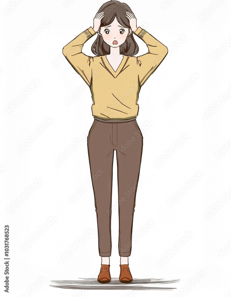 Shocked young woman holding her head with her hands Shocked young woman holding her head with her hands