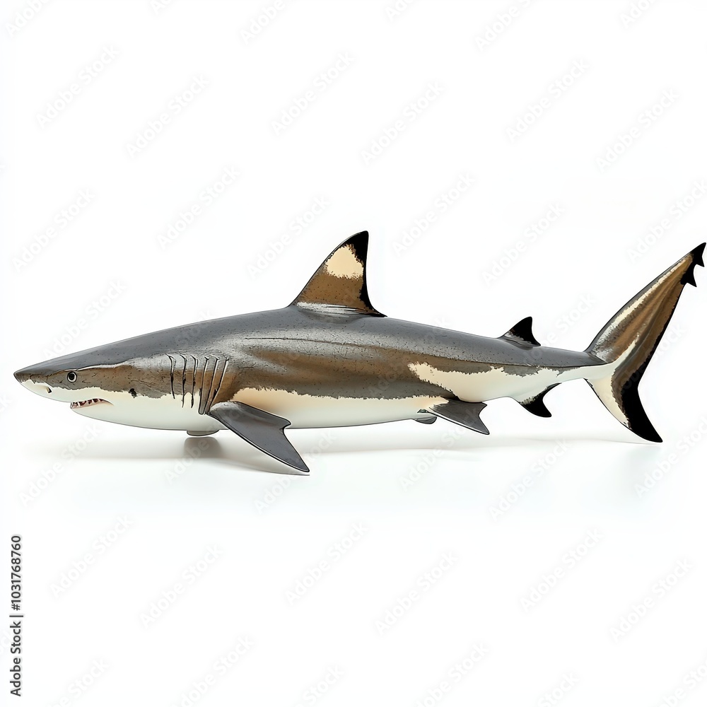 Fototapeta premium Blacktip Reef Shark Isolated on White Background Marine Life Underwater Animal Ocean P