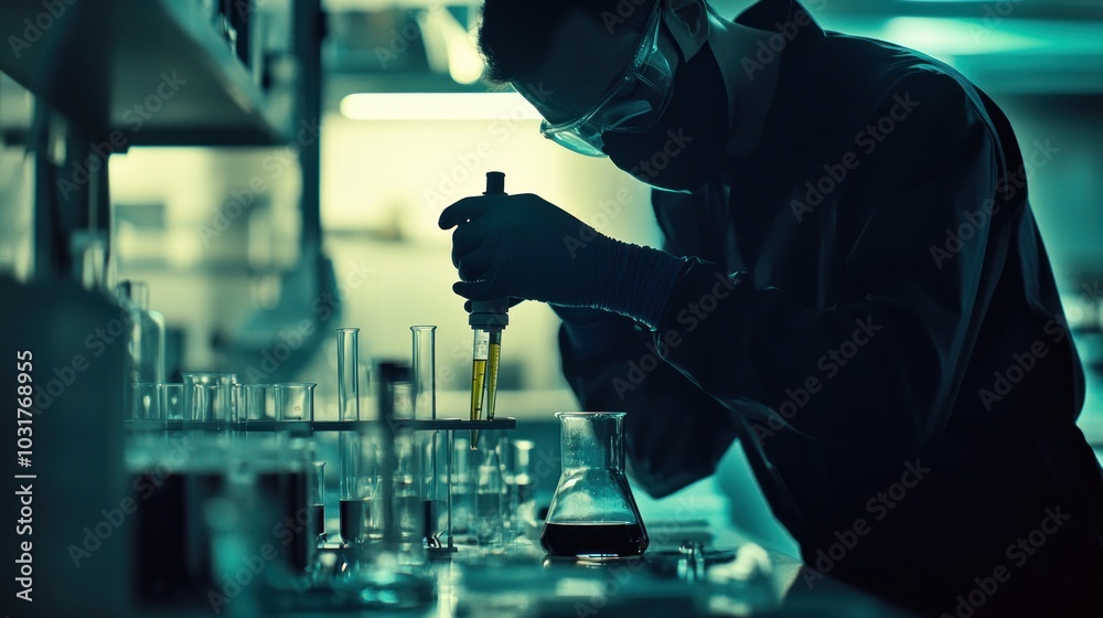 A Scientist in a Lab Coat and Gloves Using a Pipette A Scientist in a Lab Coat and Gloves Using a Pipette