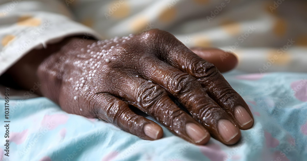 Fototapeta premium Close-up of an Elderly Hand with White Spots.