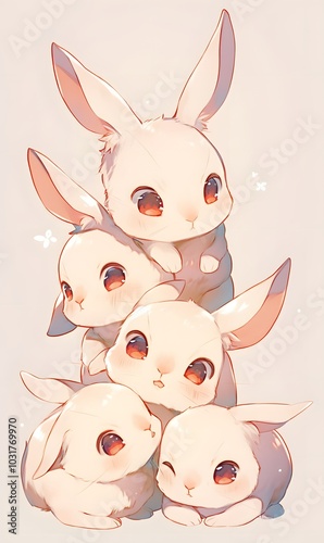 Wallpaper Mural Cute_rabbits_a_group,Cute_puppys_a_group,Cute_cats_a_group,Cute_Bambae_birds_a_group,generation AI Torontodigital.ca