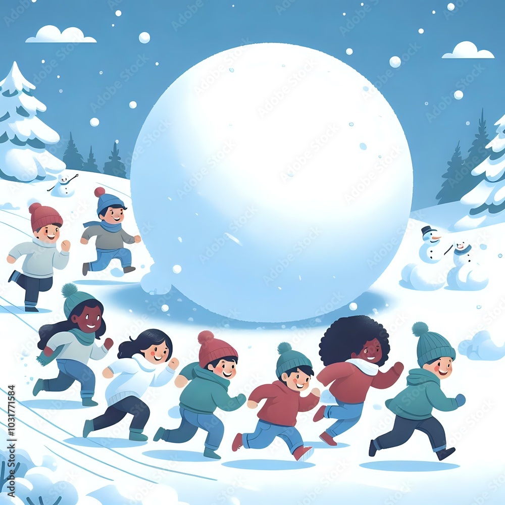 Naklejka premium children playing in the snow