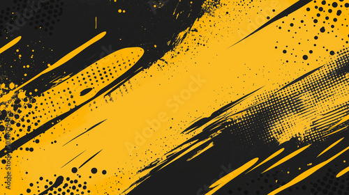 A dynamic abstract black and yellow background with brush strokes. AI generation.