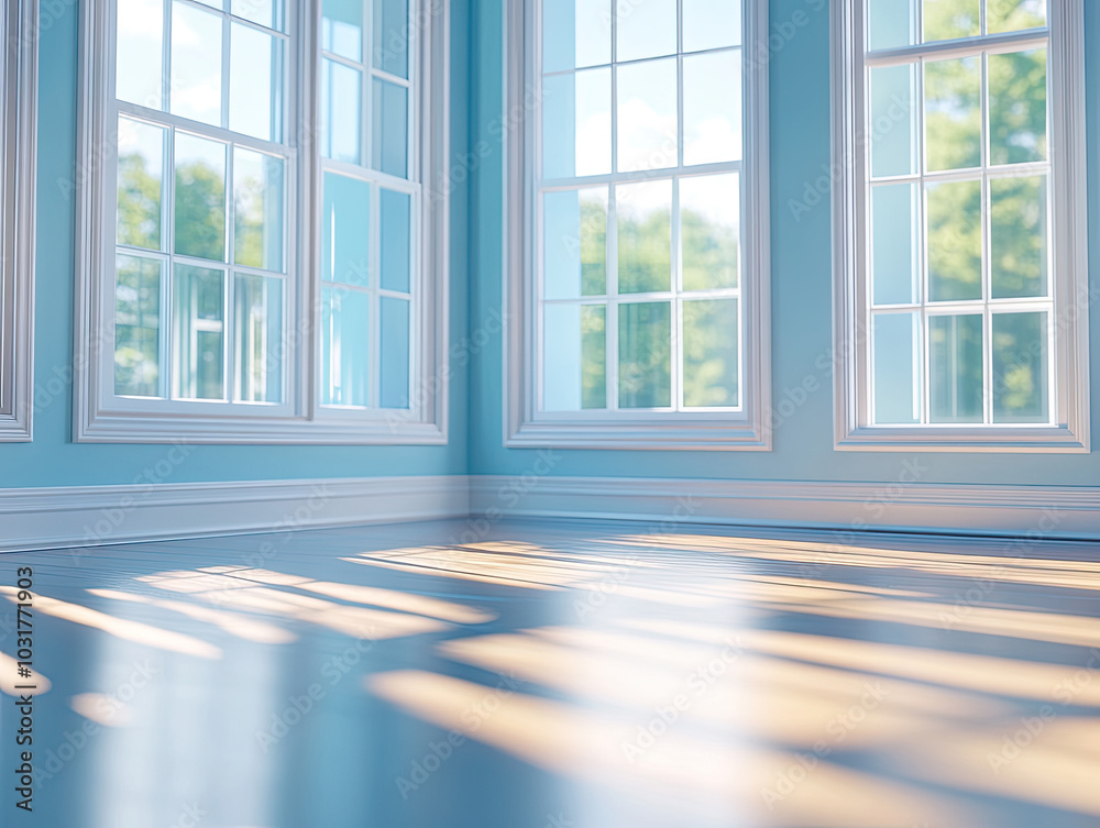Fototapeta premium Colonial Mansion Background Large Windows and Oak Details for Classic Elegance