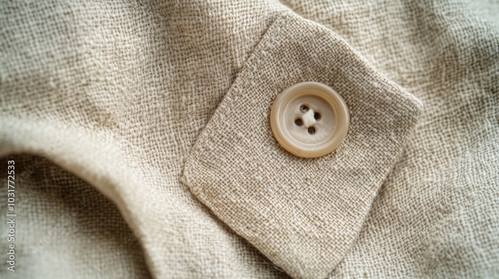 Close-up of Linen Fabric with Button Close-up of Linen Fabric with Button