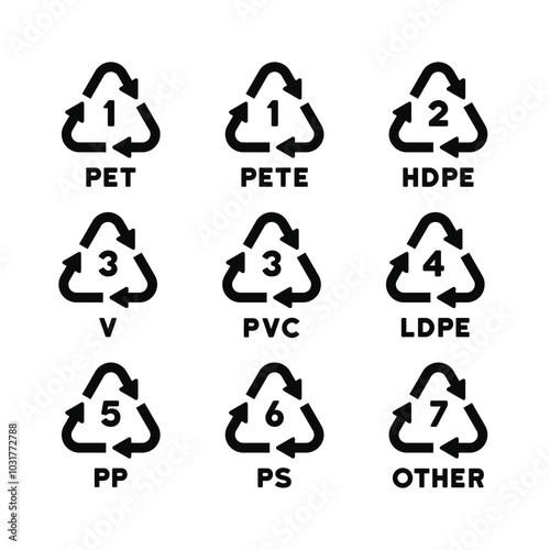 Plastic recycle sign icon set. Vector illustration