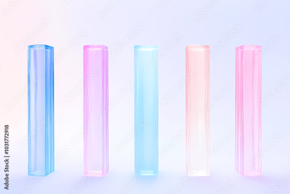 Translucent colored blocks arranged creatively on a soft background for artistic display and design inspiration Translucent colored blocks arranged creatively on a soft background for artistic display and design inspiration