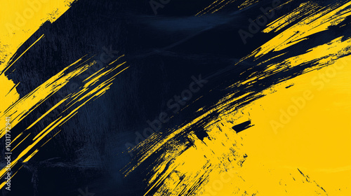 A dynamic abstract black and yellow background with brush strokes. AI generation.