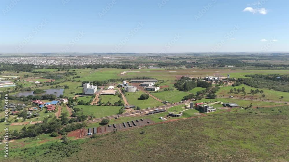 Aerial panoramic view revealing Parque del Conocimiento, Silicon Misiones, Posadas Airport, and CEPARD Sports Center in Posadas, Province of Misiones, Argentina. Drone 4k. Aerial panoramic view revealing Parque del Conocimiento, Silicon Misiones, Posadas Airport, and CEPARD Sports Center in Posadas, Province of Misiones, Argentina. Drone 4k.