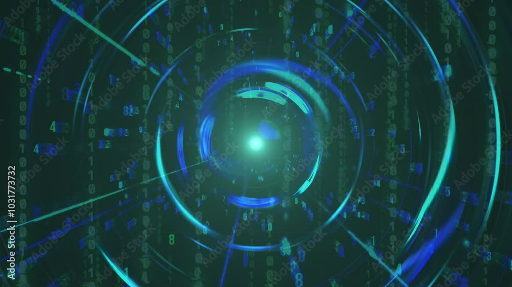 Abstract vortex of blue light, numbers, and binary code, representing AI technology Abstract vortex of blue light, numbers, and binary code, representing AI technology