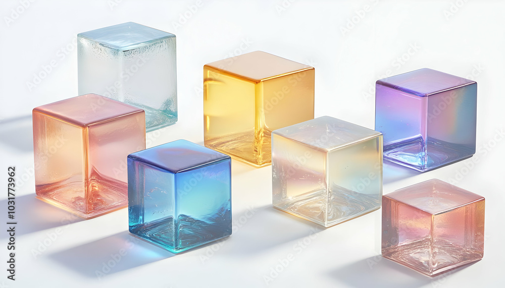 Colorful Glass Cubes on White Background. Colorful Glass Cubes on White Background.