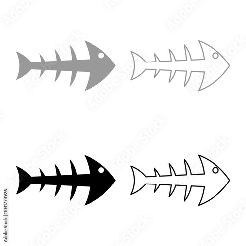 Skeleton of fish bone silhouette seafood concept fishbone set icon grey black color vector illustration image solid fill outline contour line thin flat style