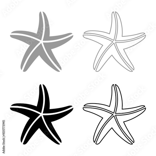 Starfish sea star set icon grey black color vector illustration image solid fill outline contour line thin flat style