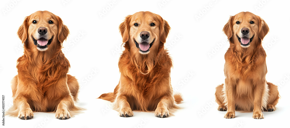 Three Golden Retrievers in Different Poses. Three Golden Retrievers in Different Poses.