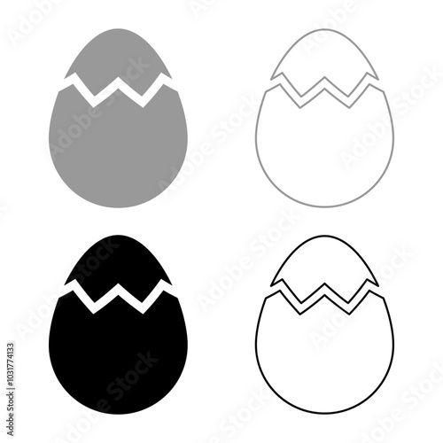 Egg with cracked eggshell damaged set icon grey black color vector illustration image solid fill outline contour line thin flat style