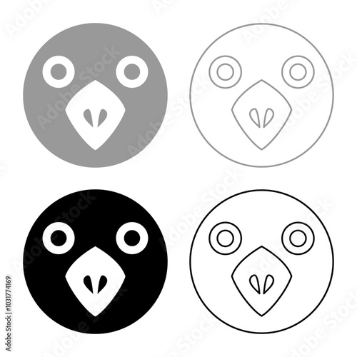 Head of bird set icon grey black color vector illustration image solid fill outline contour line thin flat style