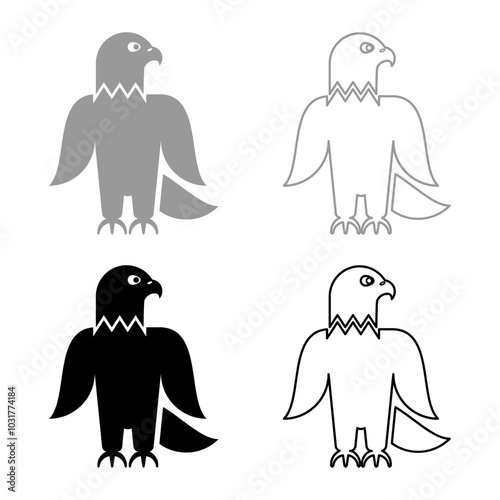 Eagle bald american bird silhouette set icon grey black color vector illustration image solid fill outline contour line thin flat style