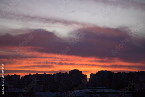 sunset, sky, clouds, city, sun, silhouette, sunrise, evening, orange, cloud, dusk, night, nature, building, skyline, urban, red, landscape, blue, light, dark, buildings, cityscape, architecture, dawn