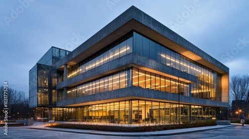 Modern Glass Building at Dusk