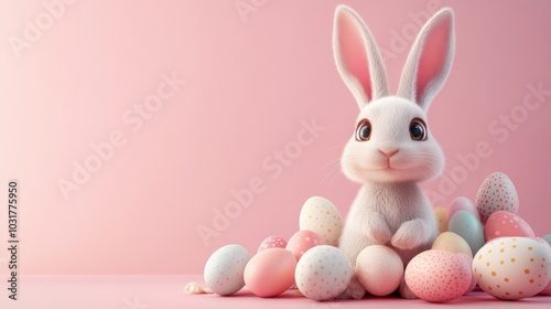 Adorable Bunny with Easter Eggs