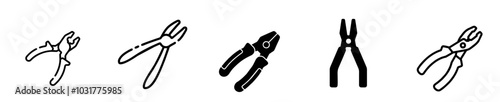 Pliers line black and white background icons set