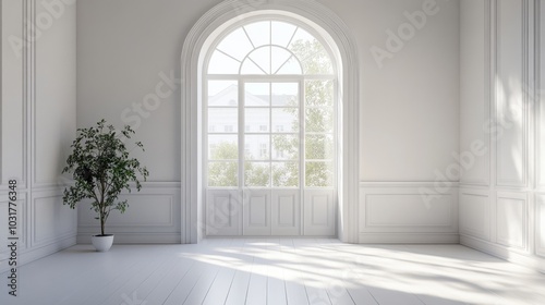 Bright Minimalist Interior with Arch Window